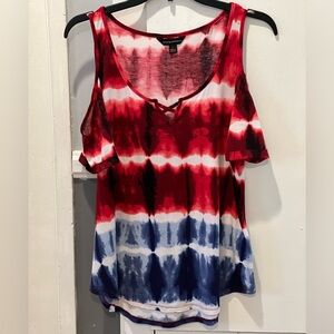 Rock & Republic -Red White Blue - Tie Dyed - Cut Out Shoulder Top - NWOT -SZ M